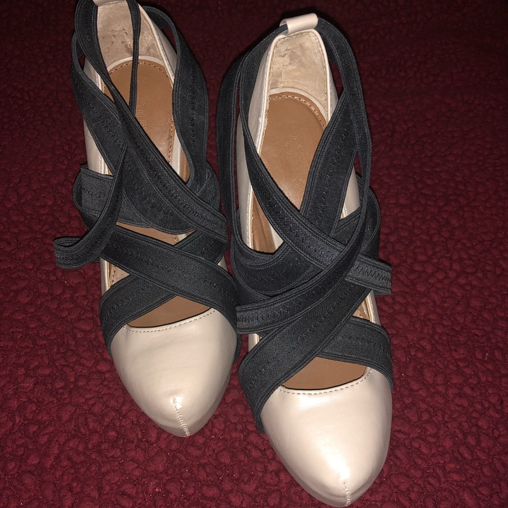 Tan and black heels